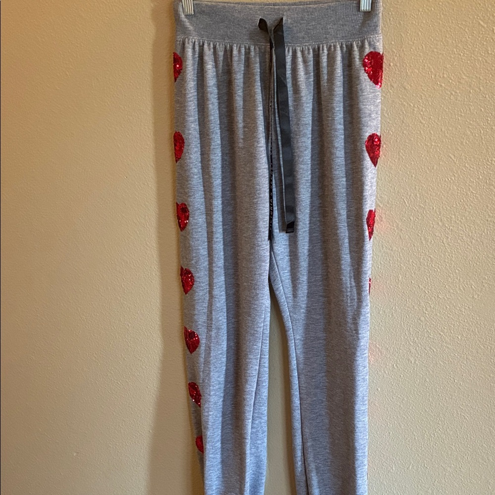 Victoria's Secret Gray Joggers with Red Heart Accents